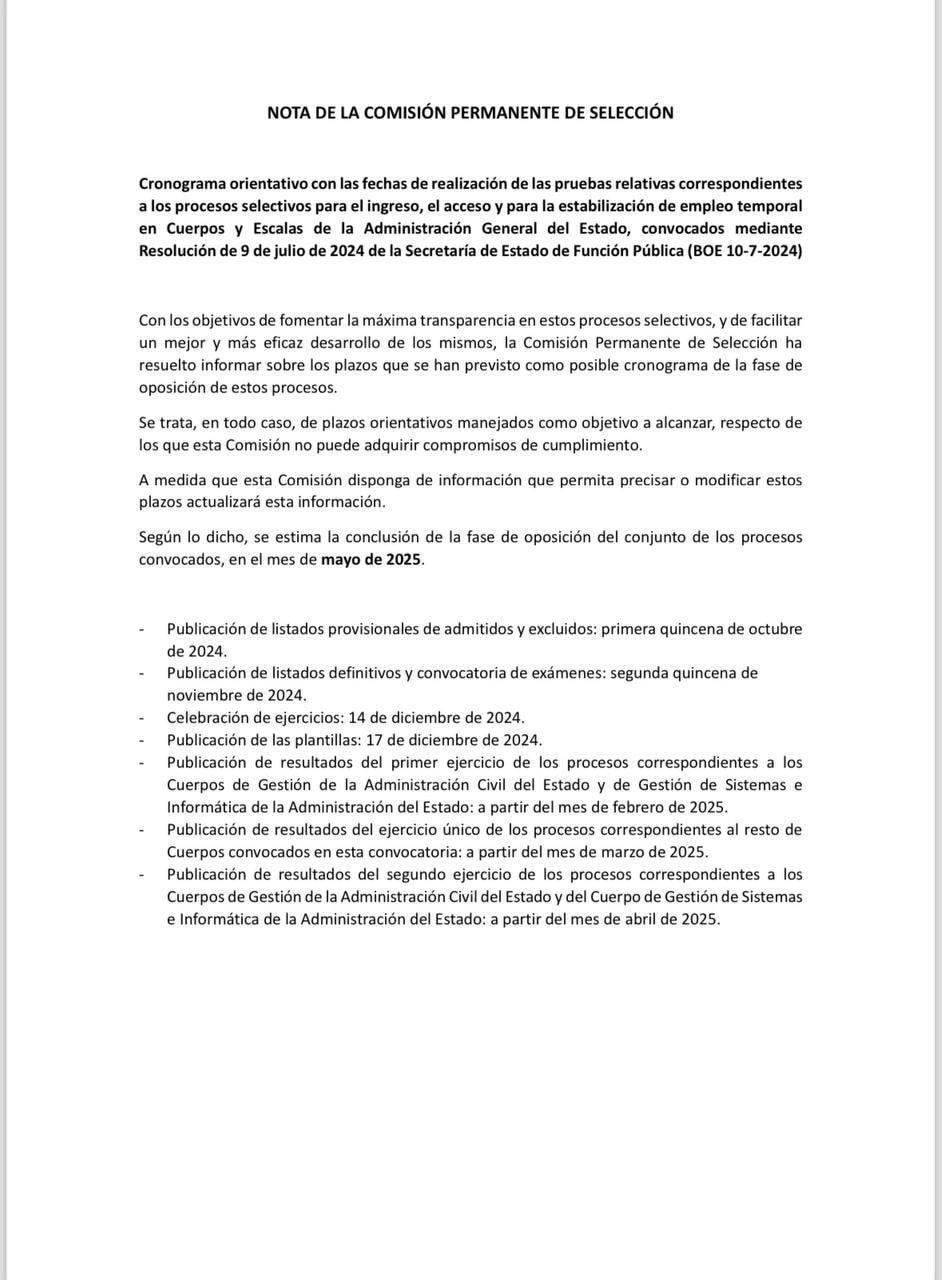 fechas auxiliar y administrativo del estado oposiciones 2024
