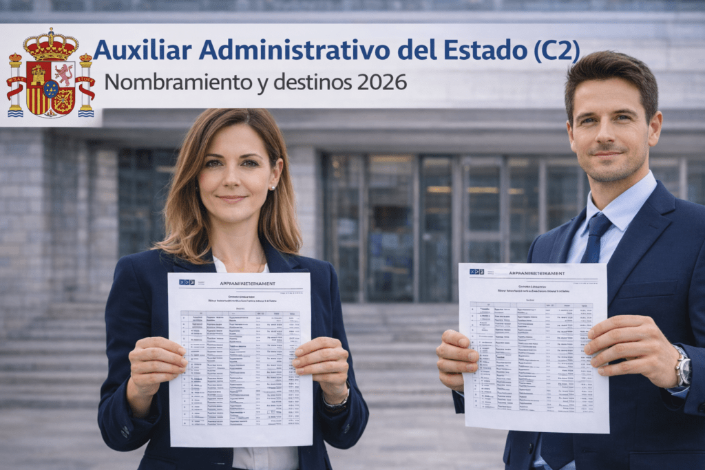 Nombramiento y destinos del Auxiliar Administrativo del Estado C2 en 2026
