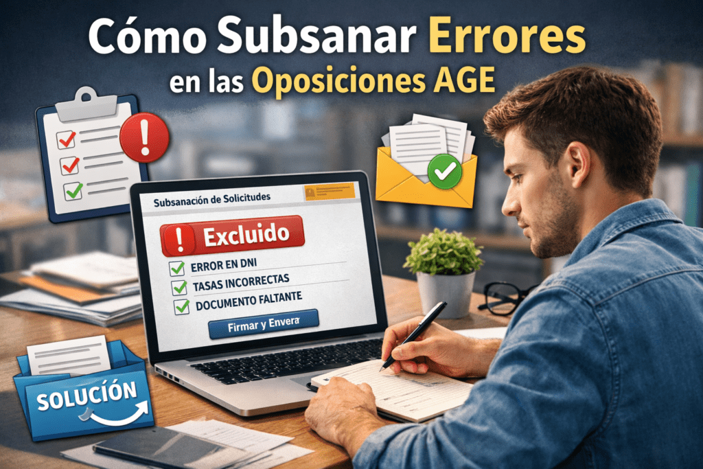 cómo subsanar errores oposiciones AGE lista excluidos IPS paso a paso