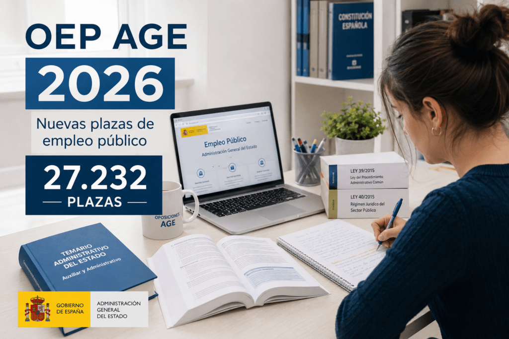OEP AGE 2026 con 27.232 plazas para oposiciones de Auxiliar y Administrativo del Estado