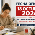 fecha examen auxiliar administrativo comunidad de madrid 2026